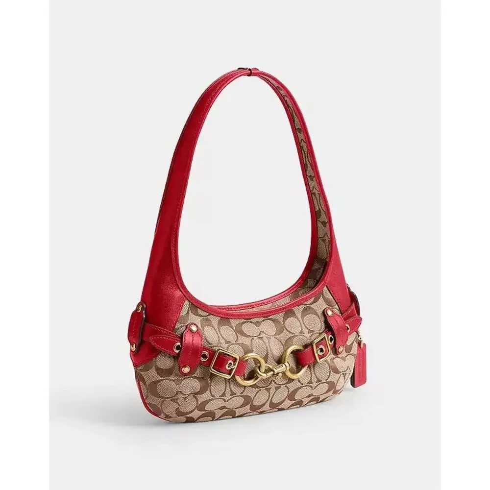 NWT Coach Belted Ergo Shoulder Bag 26 In Signature Jacquard poppy CEV10